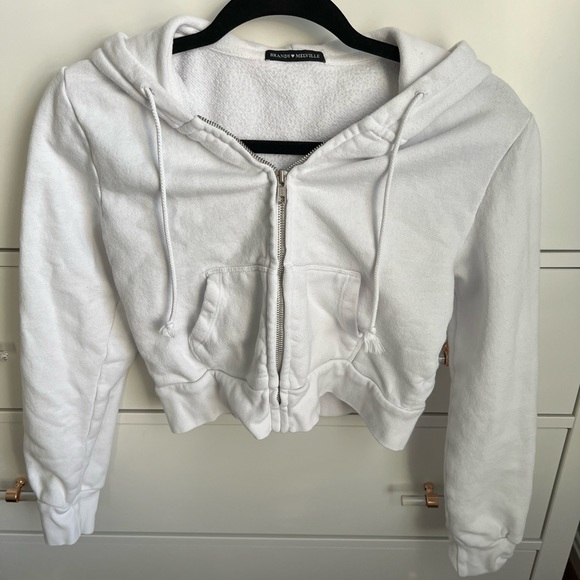Brandy Melville Tops Brandy White Zip Up Poshmark